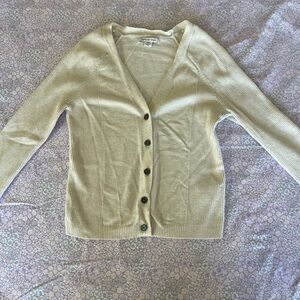 American Eagle Outfitters Cream Button-Front Ribbed Cardigan